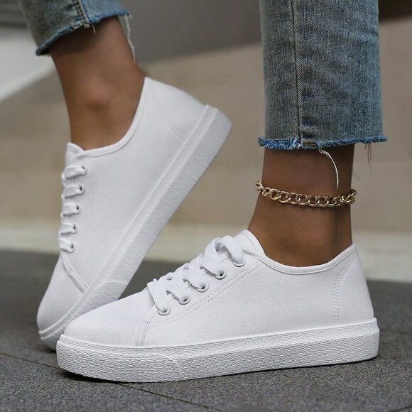 White Sporty Women's Canvas Shoes - Picture 3 of 5